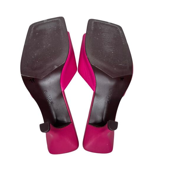 Zara Pink Square Toe Kitten Heel Mule Slide Sandals Size 39 - Picture 5 of 7